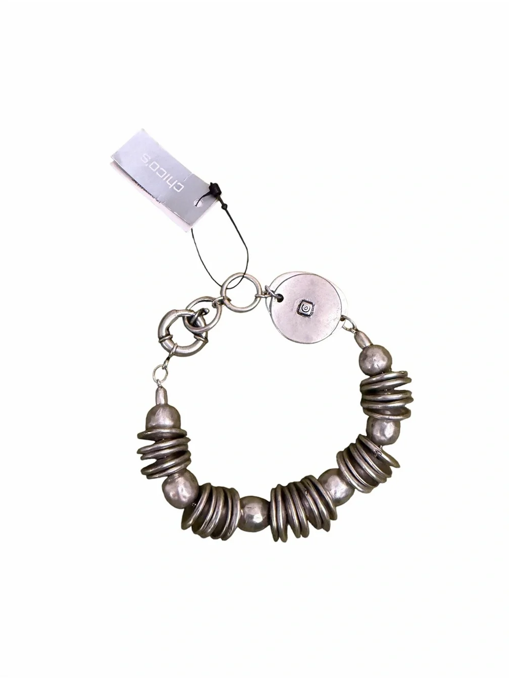 Chico’s Silver-Tone Beaded Disc Link Necklace and Bracelet Set NWT